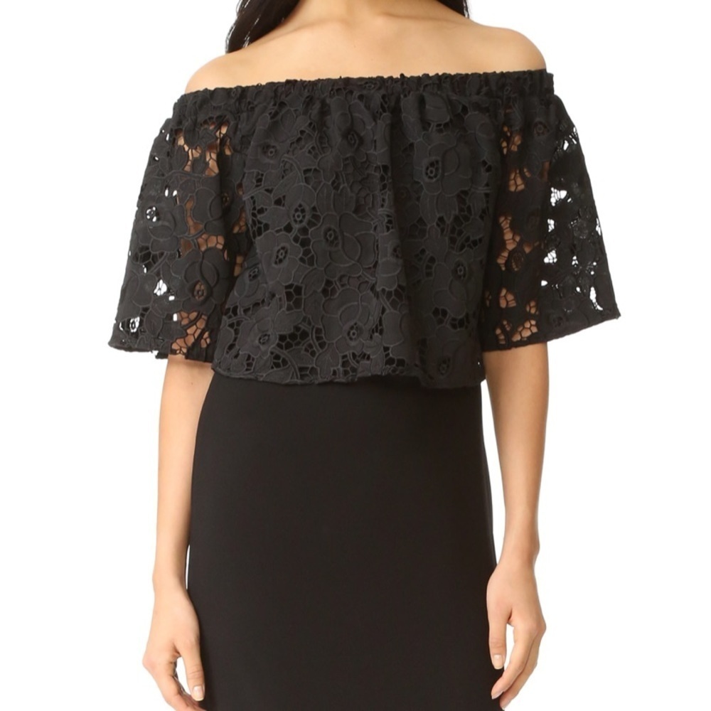 Shoshanna Black Lace off the Shoulder LBD Dress - Picture 2 of 12